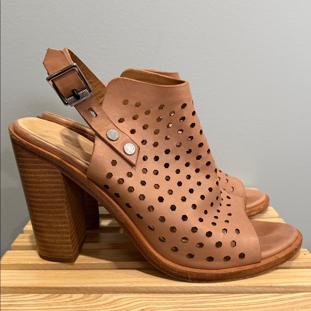 Rag & Bone Perforated Leather Slingback Booties Tan Block Heel Sandals US 8 - Picture 7 of 16